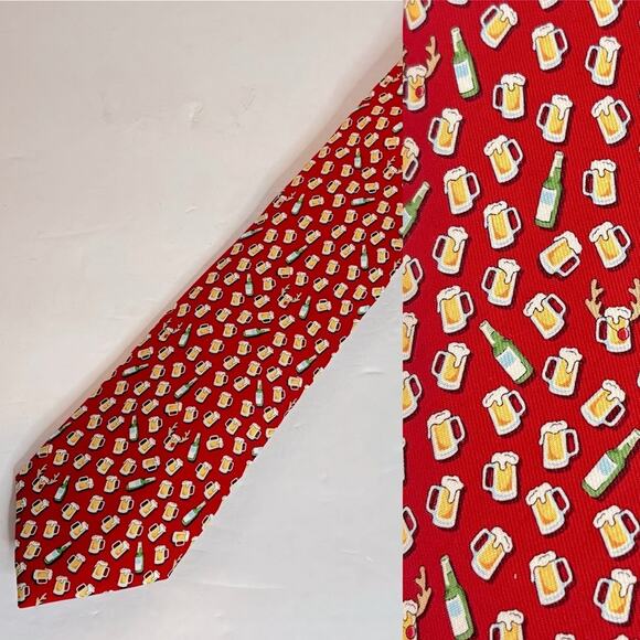 Vineyard Vines Red Beer Bottle Stein Rudolph Festive Silk Neck Tie - Picture 1 of 8